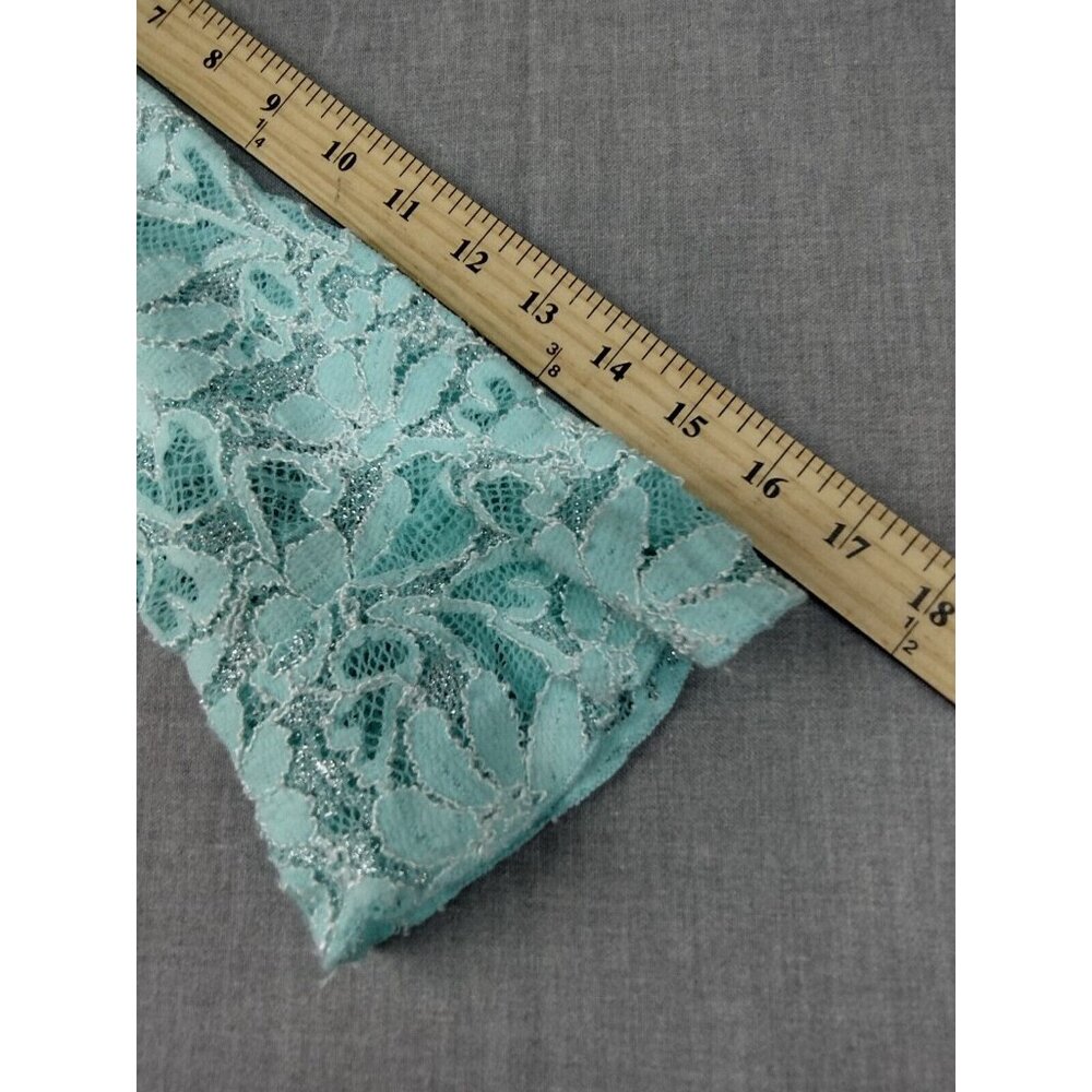 Dressbarn Women's Blue Floral Sheer Overlay 3/4 Bell Sleeve Scoop Neck Blouse M - Picture 5 of 6